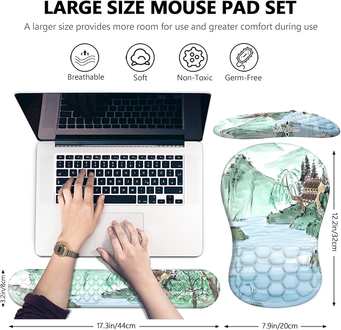 Ergonomic Mouse Pad Wrist Rest, 2 in 1 Keyboard Pad for Office | Memory Foam Wrist Cushion, Non-Slip PU Base, Massage Design, Relieves Wrist Pressure for Work, Gaming & Office Use