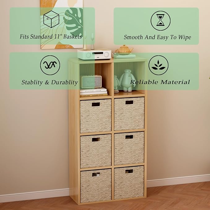 OSCHF 8-Cube Storage Shelf Bookcase - Wooden 4-Tier Floor Standing Open Bookshelf for Home and Office, Display Cabinet, Oak