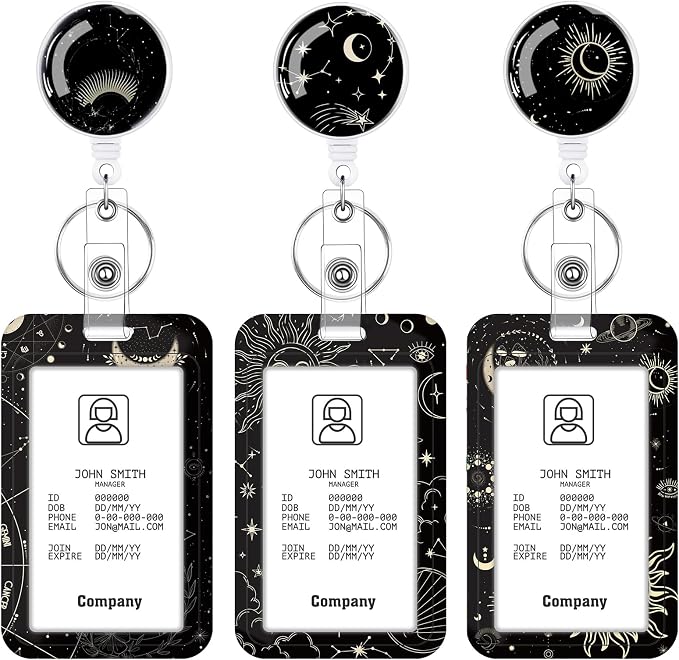 3 Set Moon Star Badge Holder with Retractable Reel, Retractable ID Badge Holders with Clip Card Holder Case for Nurse Teacher Women Office Gift for Coworkers