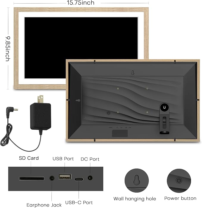 Digital Picture Frame Large, 15.6 Inch Digital Photo Frame Frameo, WiFi Electric Slideshow Frame, 1920*1080 IPS FHD Touchscreen, 32GB, Tabletop&Wall-Mounted, Share Video Picture, Gifts, Oyster White