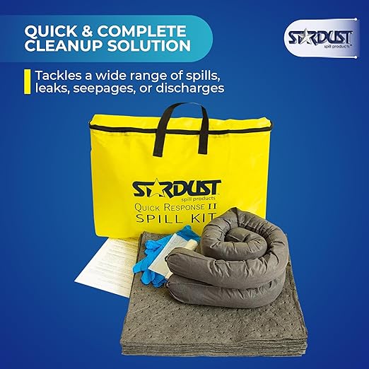 Stardust Spill Products Universal Spill Kit – OSHA Compliant Solution for Vehicles, Industrial, & Restaurant Use, Emergency Response Chemical, Water, & Bodily Fluid Cleanup, 12-Pack