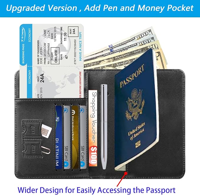 Passport Holder With Luggage Tag, Travel Essentials, Passport Cover | Passport Wallet, Travel Accessories, RFID Blocking, Synthetic Leather Card Case, International Must Haves, For Women Men