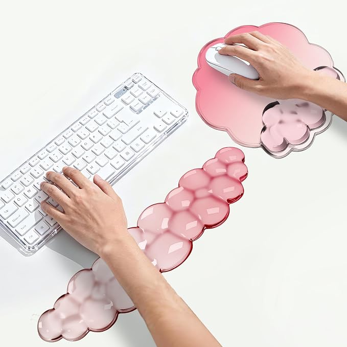 Cloud Wrist Rest Gel Set — Ergonomic Cloud Wrist Rest Keyboard and Mouse, Non-Slip Desk Accessories for Office and Home（Gradient Rose Red）