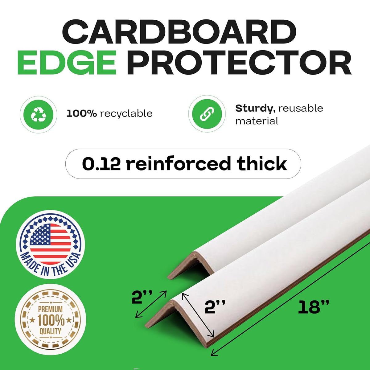 IDL Packaging 2” x 2” x 18” Cardboard Edge Protector (Pack of 200) - Corner Protectors for Shipping, Storage, & Moving – Reinforced Corner Guard Protection for Pallets, Wall Corners, & Furniture