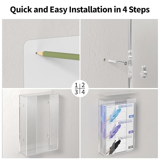 Acrylic Glove Dispenser Wall Mount, Clear Plastic Glove Rack Floating Triple Gloves Box Holder 16.1'' X 10.2'' X 3.8'', Capacity Of 3 Glove Boxes