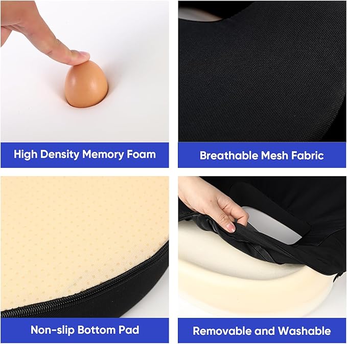MINUPWELL Truck Seat Cushion, 2PC Non-Integrated 100% Memory Foam Seat Cushion for car with Lumbar Support Pillow, Semi Truck car Accessories, Car Cushion for Long Driving, Office Chair, Tailbone
