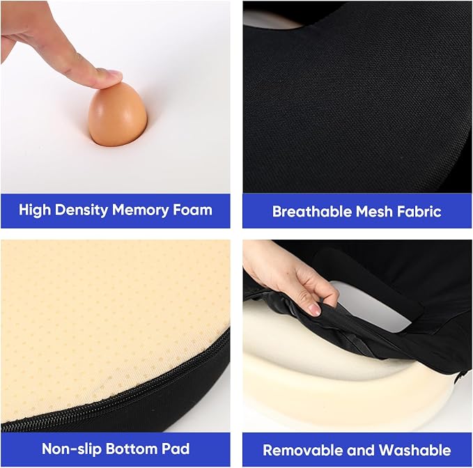 MINUPWELL Truck Seat Cushion, 3PC Non-Integrated 100% Memory Foam Seat Cushion for car with Lumbar Support Pillow, Semi Truck car Accessories, Car Cushion for Long Driving, Office Chair, Tailbone