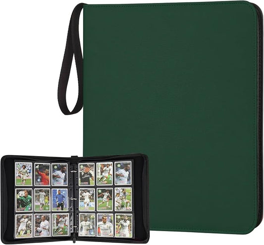 GERMUN 3 Ring 9 Pocket Zipper Card Binder, 720 Double Sided Standard PU Trading Card Album Folder for TCG & Sports Cards, Not Fit Top Loaders (DARK GREEN)