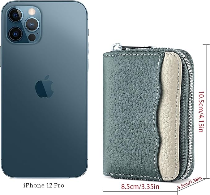 Linno RFID 20 Slots Credit Card Holder Genuine Leather Small Wallet for Women or Men with Zipper