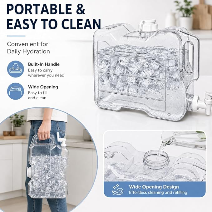 Fridge Water Dispenser with Leak-Proof Spigot, Reusable Refrigerator Drink Dispenser with Handle, Water Jug Beverage Container for Iced Tea, Juice, Lemonade, Party and Daily Use (2, 2 Gallon)
