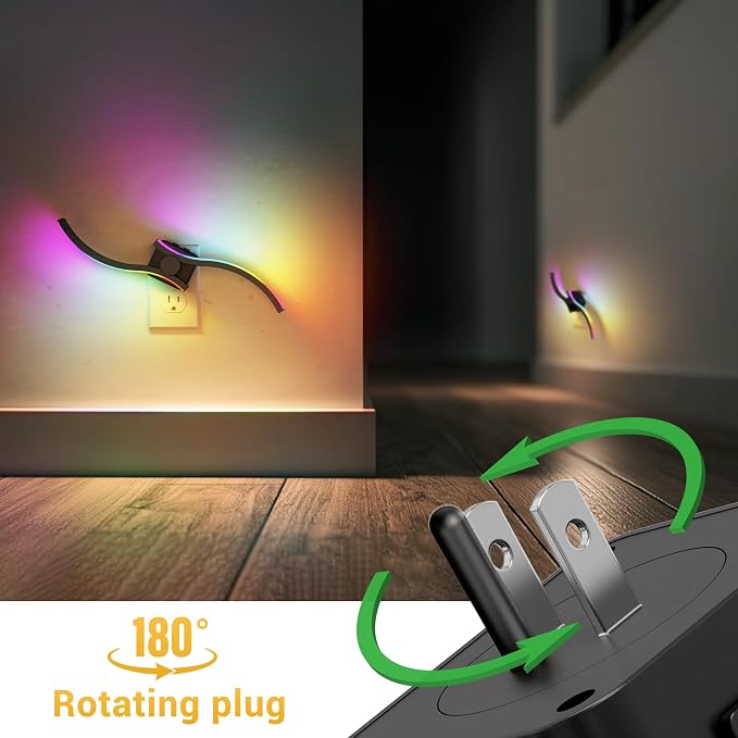 L LOHAS LED Night Light, 2 Pack Night Lights Plug into Wall, Modern Nightlight with Dusk to Dawn Sensor, 3000K & RBG Dimmable Wave Plug in Night Light, for Bedroom Bathroom Hallway