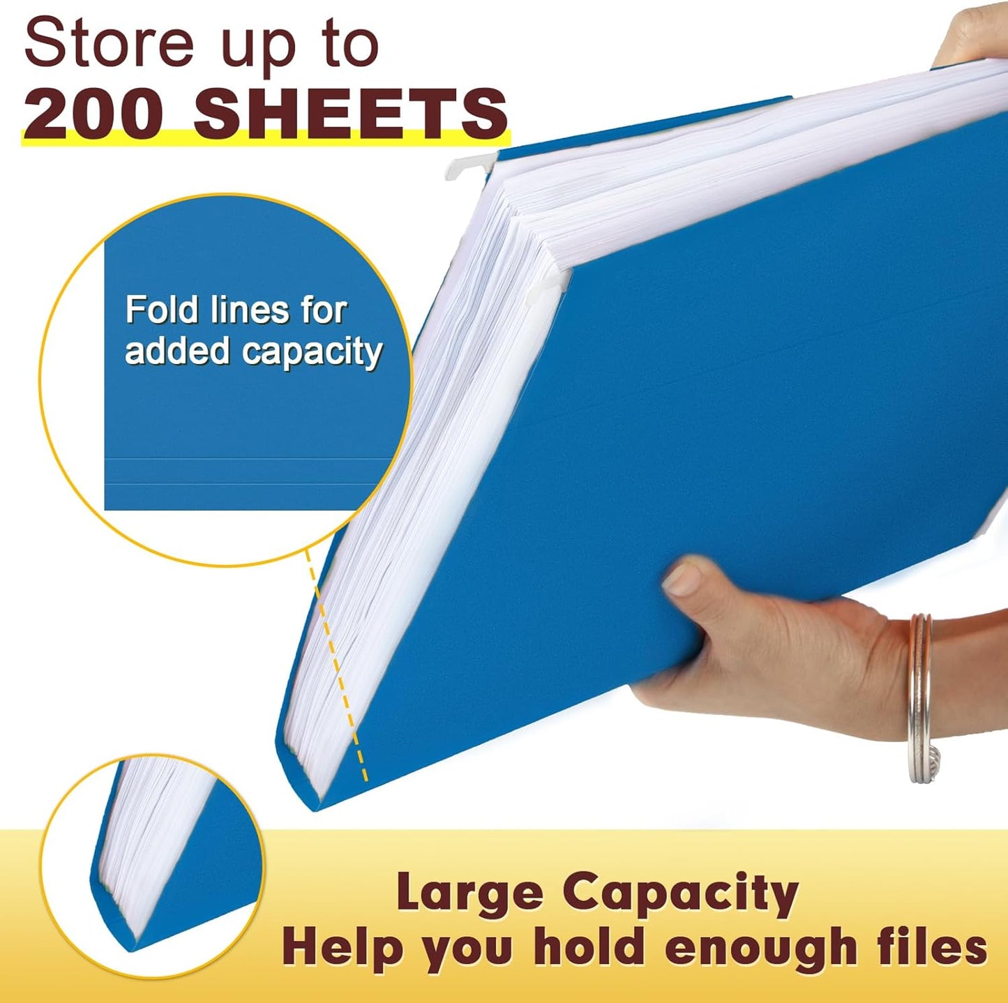 HERKKA Hanging File Folders, 60 Pack Reinforced Letter Size Hanging Folders, Designed for Bulky Files, Filing Cabinet, 1/5-Cut Adjustable Tabs (Lightblue)