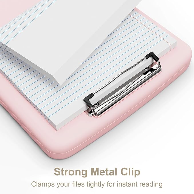 Piasoenc Clipboard with Storage, 8.5 x 11 Clip Board with Pen Holder, Pink | High Capacity, Heavy Duty Plastic Organization Box for A4 Legal Paper Folder, Folio & Side-Opening Nurses, Teachers, Student