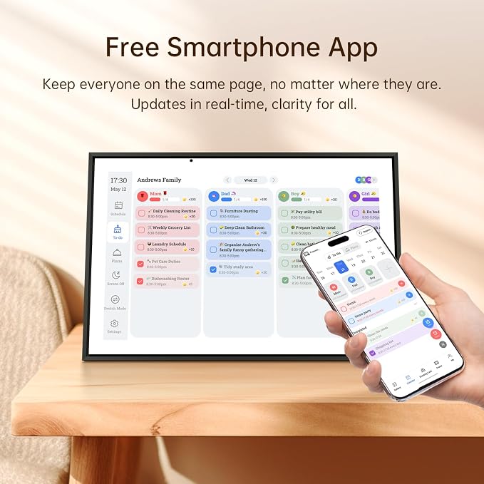 10.1" Digital Calendar – Touchscreen Smart Family Planner, Black | No Subscription Smart Calendar, Interactive Chore Chart, Digital Photo Frame, Syncs with Google Calendar, Wall & Desktop Use