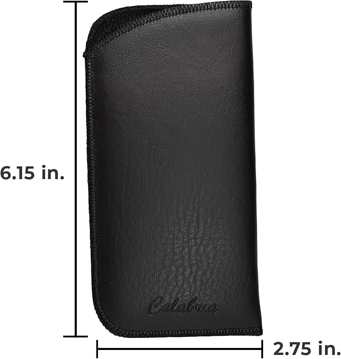 Calabria Slim Faux Leather Eyeglass Case Soft Slip-In Design [Black without Clip - 3 Pack] | Compact Protective Pouch | Soft Case for Glasses | Lightweight Sunglass Storage