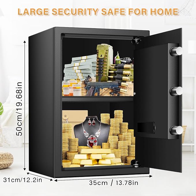 [19.7" Tall] Large Home Safe Box with Fireproof Waterproof Bag | Dual Alarm System, Digital Keypad and Spare Keys, Wall/Floor Mountable for Home Money Firearm Documents Medicines
