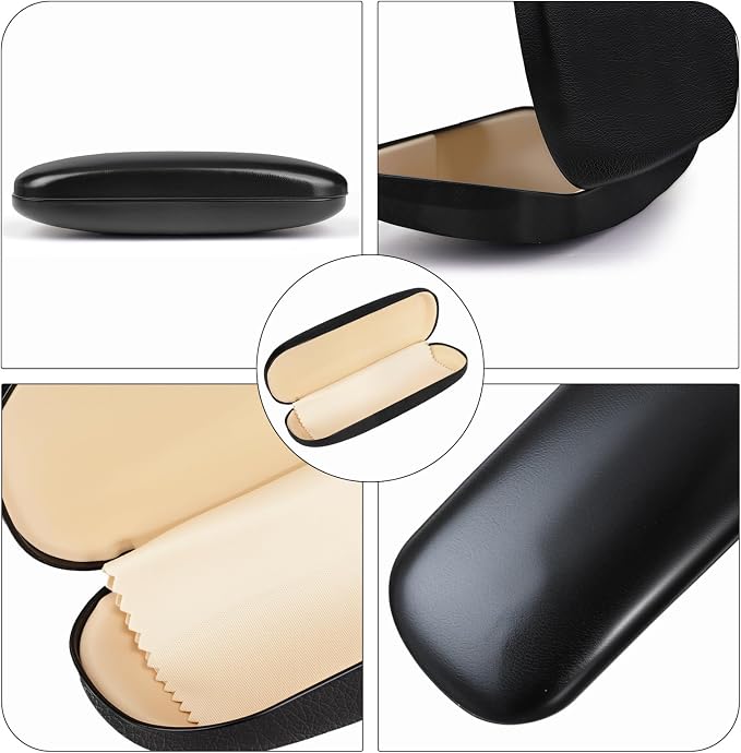Hard Shell Eyeglasses Cases, Durable Eyeglass CasesStorage for Lightweight Travel Friendly (black 1 Eyeglass Cases， 3 cleaning cloth)
