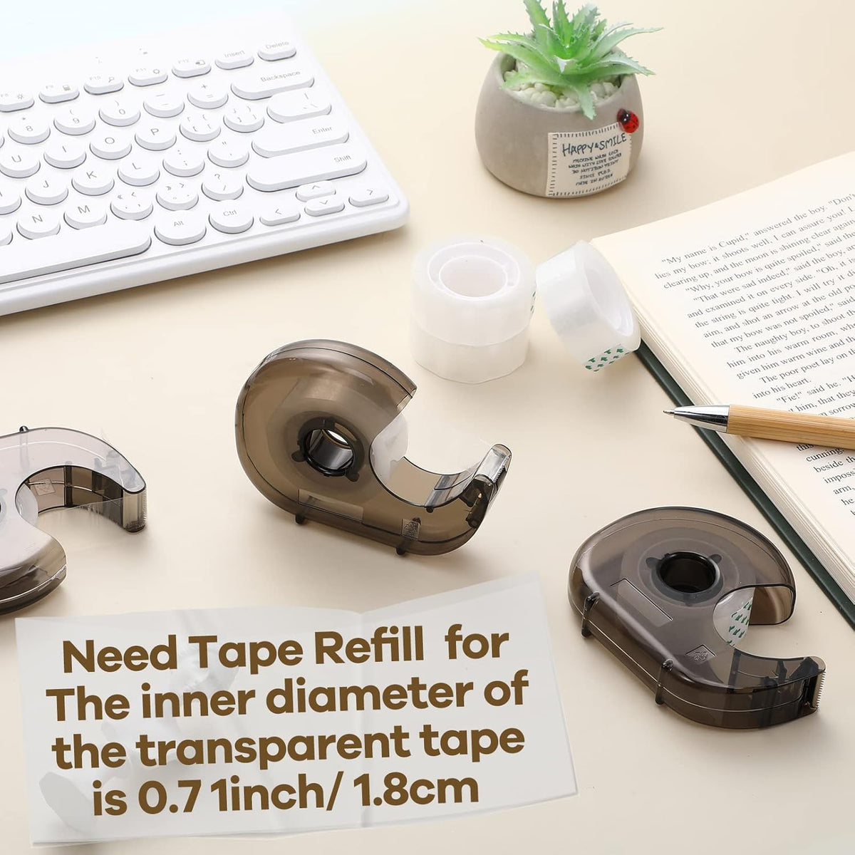 24 Pieces Handheld Tape Dispenser Desktop Adhesive Cutter Transparent Plastic Refillable Dispenser Lightweight and Portable Manual Use Adhesive Holder for Home Office Packing Gift, No Tape Included