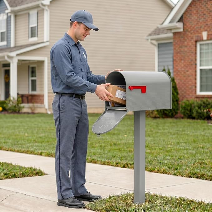 Plexon Gray Jumbo Size Rural Mailbox, 3175 cu-in Capacity, Galvanized Steel, Powder-Coated, 15 in. H x 11.69 in. W x 24.82 in. L