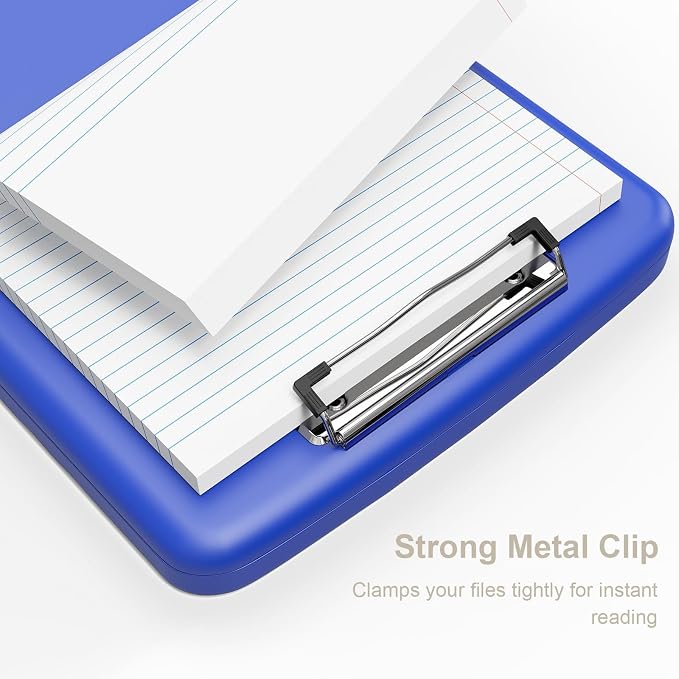 Piasoenc Clipboard with Storage, 8.5 x 11 Clip Board with Pen Holder, Blue | High Capacity, Heavy Duty Plastic Organization Box for A4 Legal Paper Folder, Folio & Side-Opening Nurses, Teachers, Student