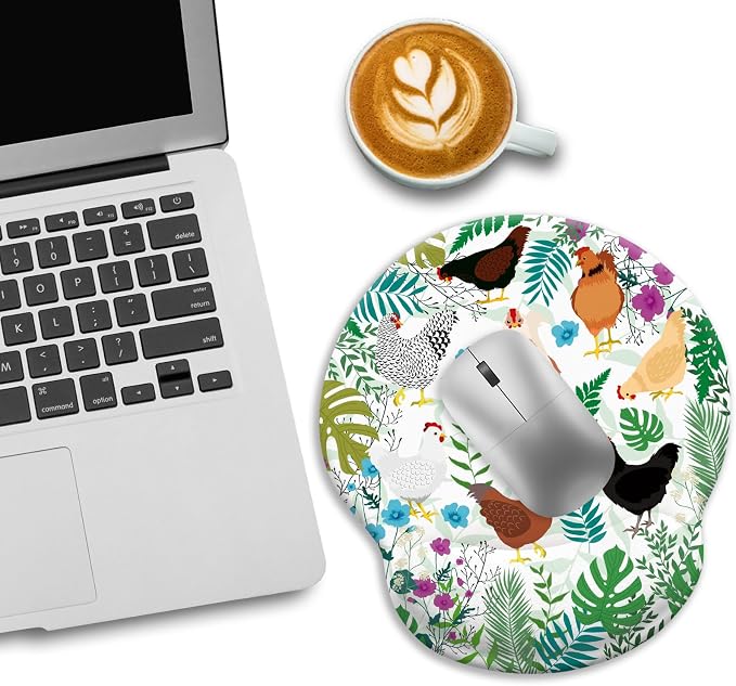LIMKRIAN Ergonomic Mouse Pad with Wrist Rest, Chicken Mouse Pad for Women | Soft Gel Wrist Support, Non-Slip PU Base, Smooth Surface, Farm Chicken Print Desk Accessories for Computer, Home & Office