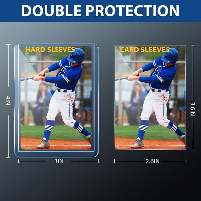 2000 Hard Plastic Card Sleeves, Premium Baseball Card Protectors, 3"x 4" Trading Cards Sleeves, Sports Game Cards Holder Top Cases (1000 Hard Sleeve + 1000 Soft Sleeve)