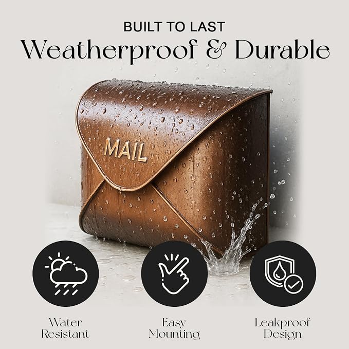 NACH Wall Mount Mailboxes for Outside, 12.5 x 5 x 10 inch Copper Wall Mailboxes for Outside, Waterproof Mailboxes for Outside - Envelope Mailbox