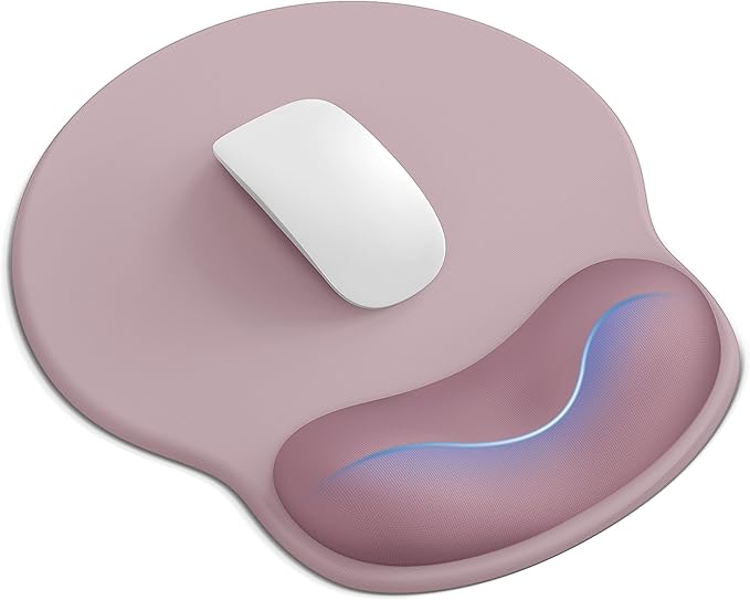 Mouse Pad with Wrist Rest for Desktop Large Ergonomic Mouse Mat(Rose Pink) | 10.6''L x 9''W Size, Gel Wrist Support, Non-slip Base, Washable Surface, Laptop Mousepad