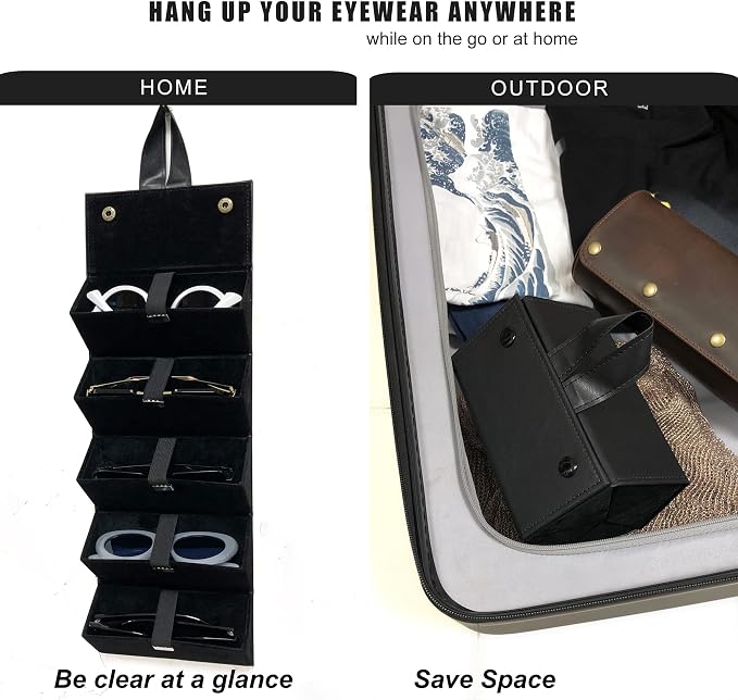 Longjet Sunglasses Organizer Travel Glasses Case 5 Slots Multiple Pairs Eyeglasses Storage Box Hanging Eyewear Holder