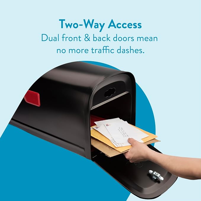 Architectural Mailboxes 6300B-10 Oasis 360 Locking Parcel Mailbox, Extra Large, Black, 6300B-10 | Galvanized steel build with a secure steel cam lock, dual access doors, and hopper delivery door. USPS approved.