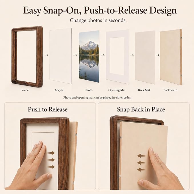 Solid American Black Walnut Picture Frame, 4x6 matted to 3x5 Photo | Natural Wood, Tabletop, Decorative Joinery Corners, Horizontal or Vertical Display