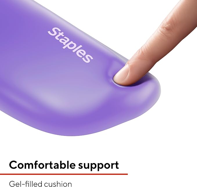 STAPLES Gel Keyboard Wrist Rest, Ergonomic Non‑Slip Wrist Support Cushion for Comfortable Typing, Durable Gel‑Filled Design, Purple Crystal