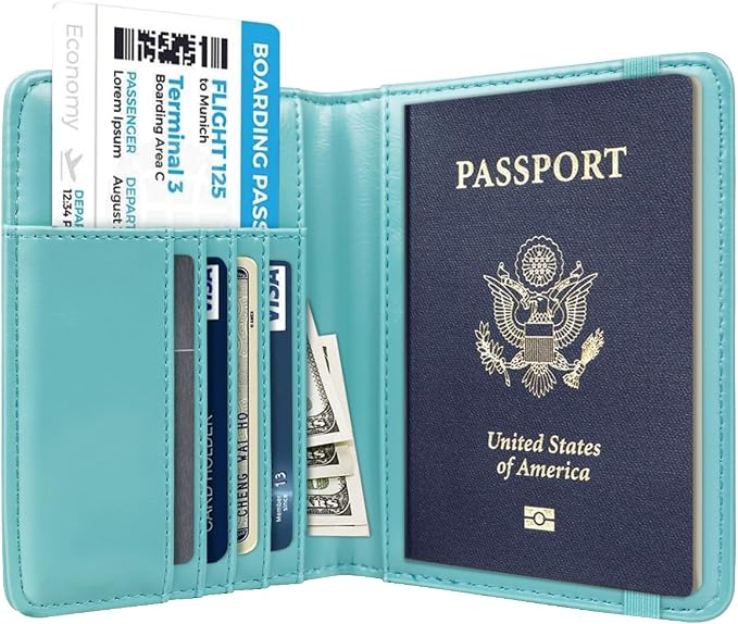 Coco Rossi Passport Holder for Travel Women Slim RFID Passport Cover Wallet | Travel Essentials, Passport Book Holders, Passport Wallet Cover Case, PU Leather, Cute, Thin, Spliced Design, Blue Flower