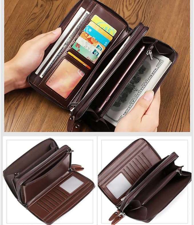 Large Wallet Clutch Long Leather Phone Purse Business Hand Clutch Bag Card Holder Travel Wallet for Men Women Father Husband