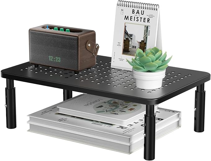 WALI Desk Organizer, 1 Tier Computer Monitor Stand for Desk, Desk Monitor Riser 3 Height Adjustable, Laptop Stand Underneath Storage for Office, Home, School Supplies (STT003), 1 Pack, Black