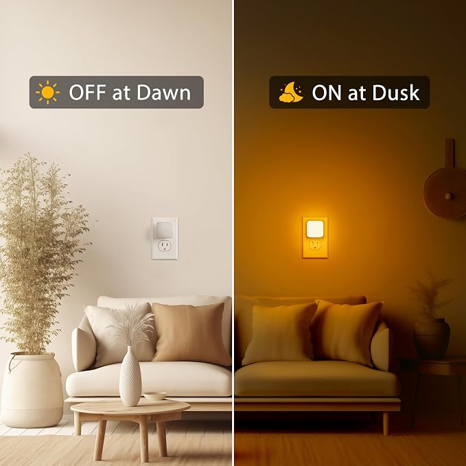 Amber Night Lights Plug into Wall, Nightlights With Light Sensor Dusk to Dawn, 0.3W Square Plug in Night Light for Kids, Amber Night Light for Bathroom Bedroom Kitchen, 2 Pack LED Night Lights