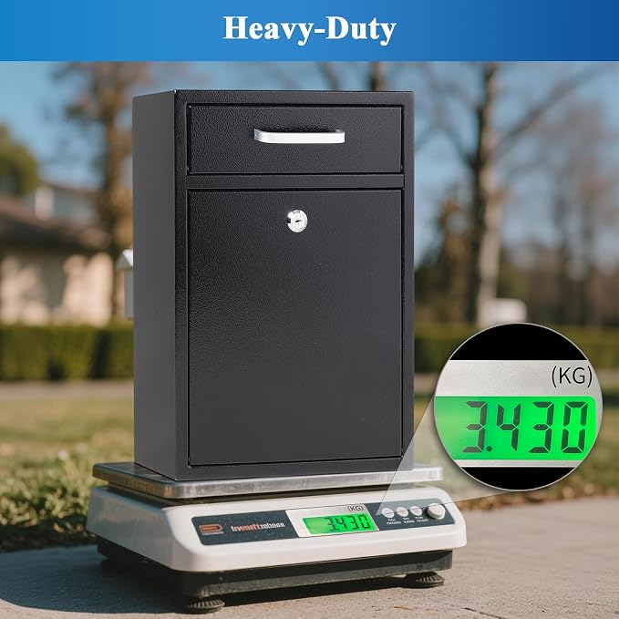 Jssmst Locking Mailbox for Outside, Key Lock Wall Mount Mailboxes Large, Security Drop Box with Lock, 16.2H x 11.22L x 4.72W Inches, Black XLarge