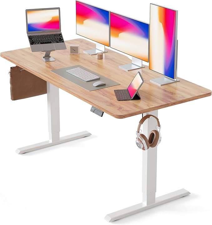 CubiCubi Electric Standing Desk, 60 x 24 Inches Height Adjustable Sit Stand Desk, Ergonomic Home Office Computer Workstation, Light Rustic