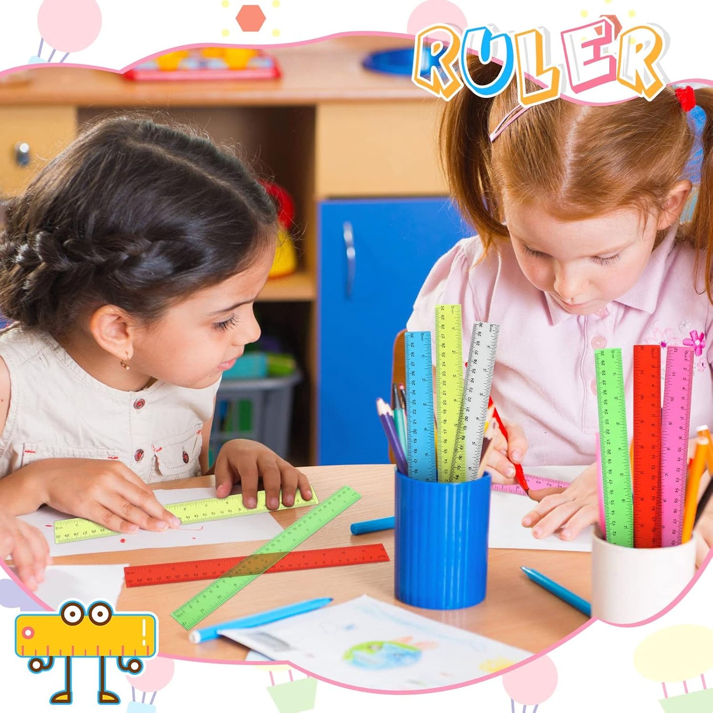 36 Pack Color Transparent Ruler Bulk 12 Inch Clear Plastic Rulers Kids Ruler with Centimeters and Inches Straight Measuring Drafting Tools for Classroom School Students Families Education