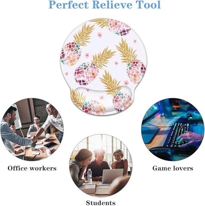 Ergonomic Mouse Pad with Wrist Support, WAVEYU Non-Slip Rubber Base Mousepad for Desk Laptop Gaming Working Computers Laptop Easy Typing & Pain Relief, Pink Pineapple