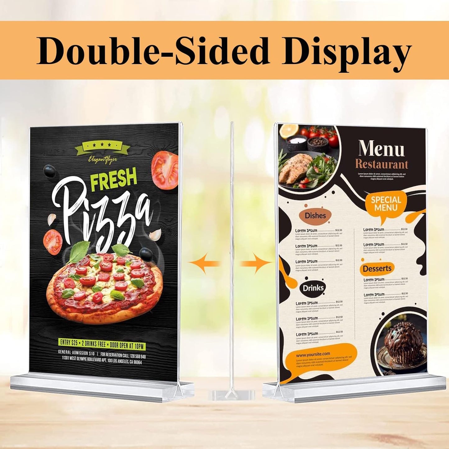 8.5x11 Acrylic Sign Holder 3 Pack Vertical Clear Table Menu Signs Holder,Double Sided Desktop Display Stand Plastic Picture Paper Frame Tabletop Sign Holder for Restaurants, Office, Show Fair, Store