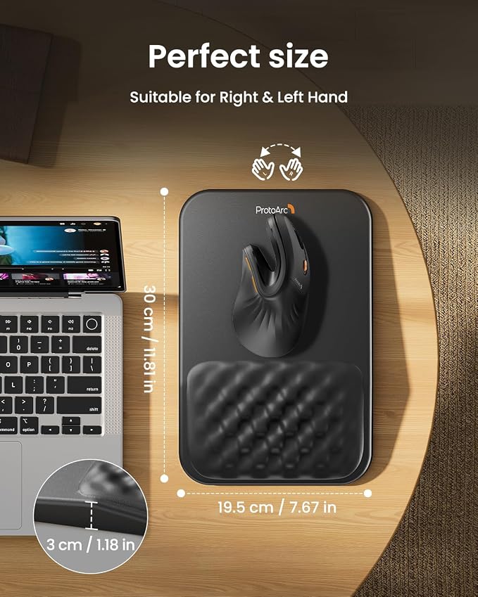 ProtoArc MP50 Ergonomic Mouse Pad with Wrist Rest, PU Leather, Black | 8° slope & massage points, soft memory foam, Large 12x8 Inches, Non-slip base. Relieves wrist strain for office & home