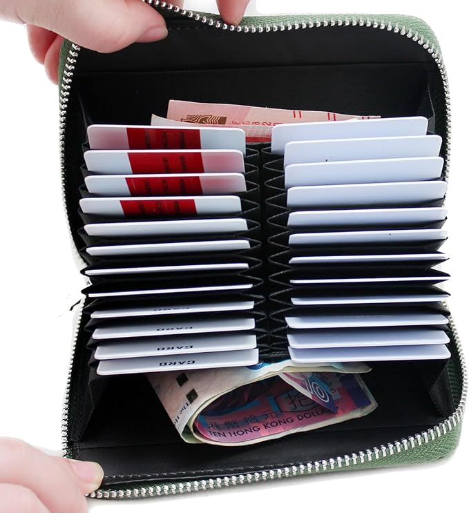 RFID Blocking 24 Slot Credit Card Holder Wallet Real Leather Multi Card Organizer Wallet with Zipper
