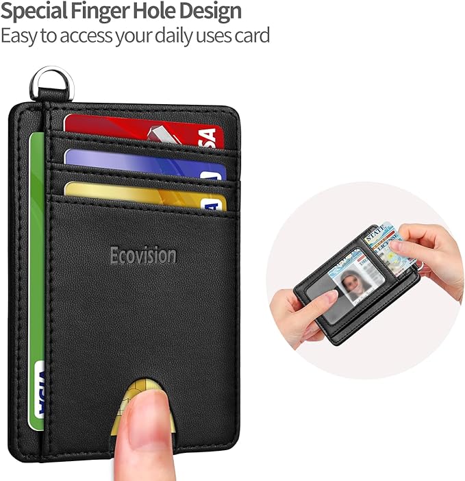 Slim Minimalist Front Pocket Wallet, RFID Blocking Credit Card Holder Wallet with Detachable D-Shackle for Men Women
