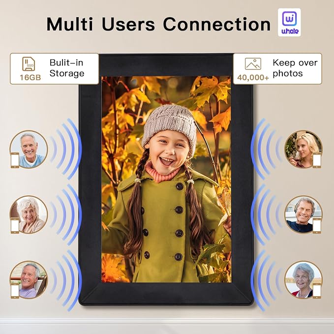 Digital Picture Frame, 10.1 Inch Digita Photo Frame WiFi, 1280x800 IPS HD Touch Screen 16GB Storage Space,Wall-Mounted,Auto-Rotate, Instantly Share Photos/Videos via App,Black