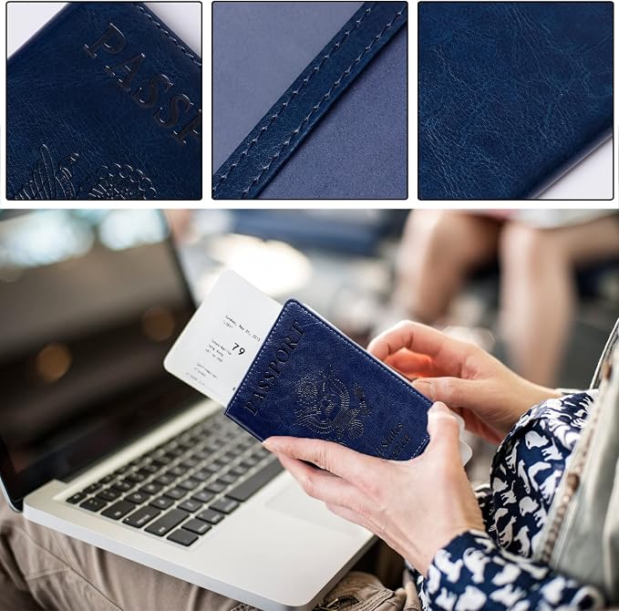 TIGARI Passport Holder for Travel Women Men, Valentines Day Gifts PU Leather Wallet Cover Case Sleeve, Waterproof Protected Document Organizer, Vacation Plane Cruise Travel Essentials