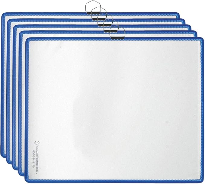 Tarifold Sign Holder Pockets, Letter Size, Blue, 5 Pack | 5 non-glare PVC pockets, reinforced steel wire frames, chrome-plated hangers, top-loading, holds letter-size documents