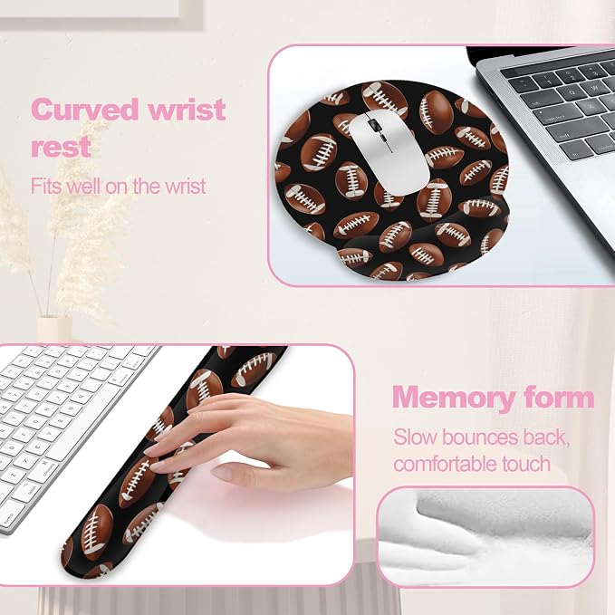 American Football Keyboard Wrist Rest Pad and Mouse Pad Wrist Support Set,3-in-1 Ergonomic Mouse Pad with Non-Slip Rubber Base for Home Office Game Computers Desk,