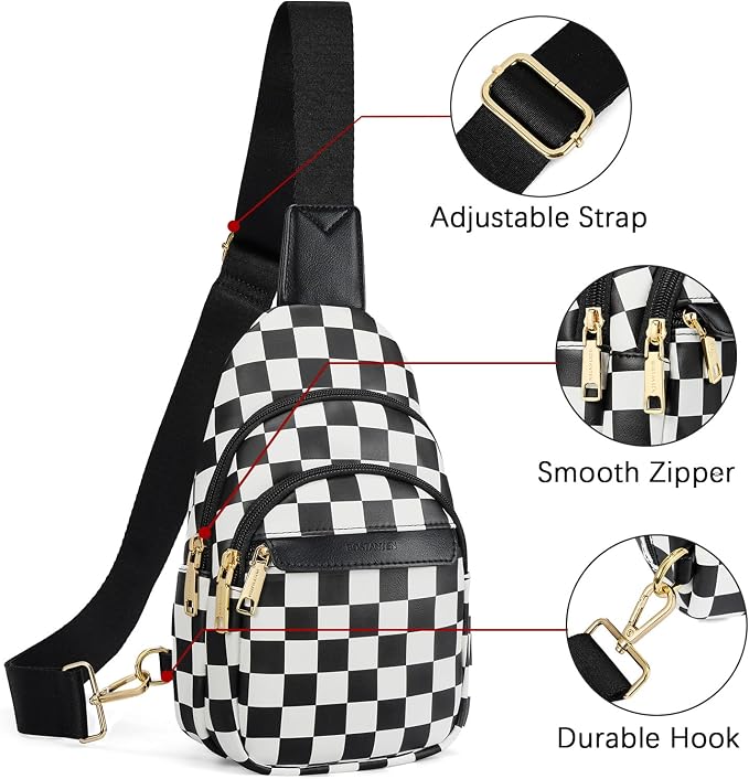 BOSTANTEN Sling Bag for Women Leather Crossbody Bags Fanny Pack Chest Bag for Travel | Adjustable Wide Strap, Small, Anti Theft, Lightweight, Multi Pockets and Carrying Way, Card Slot, Cute Trendy for Everyday