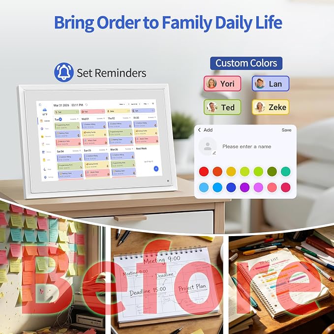 Digital Calendar, 10.1 Inch Smart Digital Wall Planners for Family Schedules, Touchscreen Interactive Chore Chart Display, Smart Family Organizer, Meal Planner, Best Gifts for Women Men